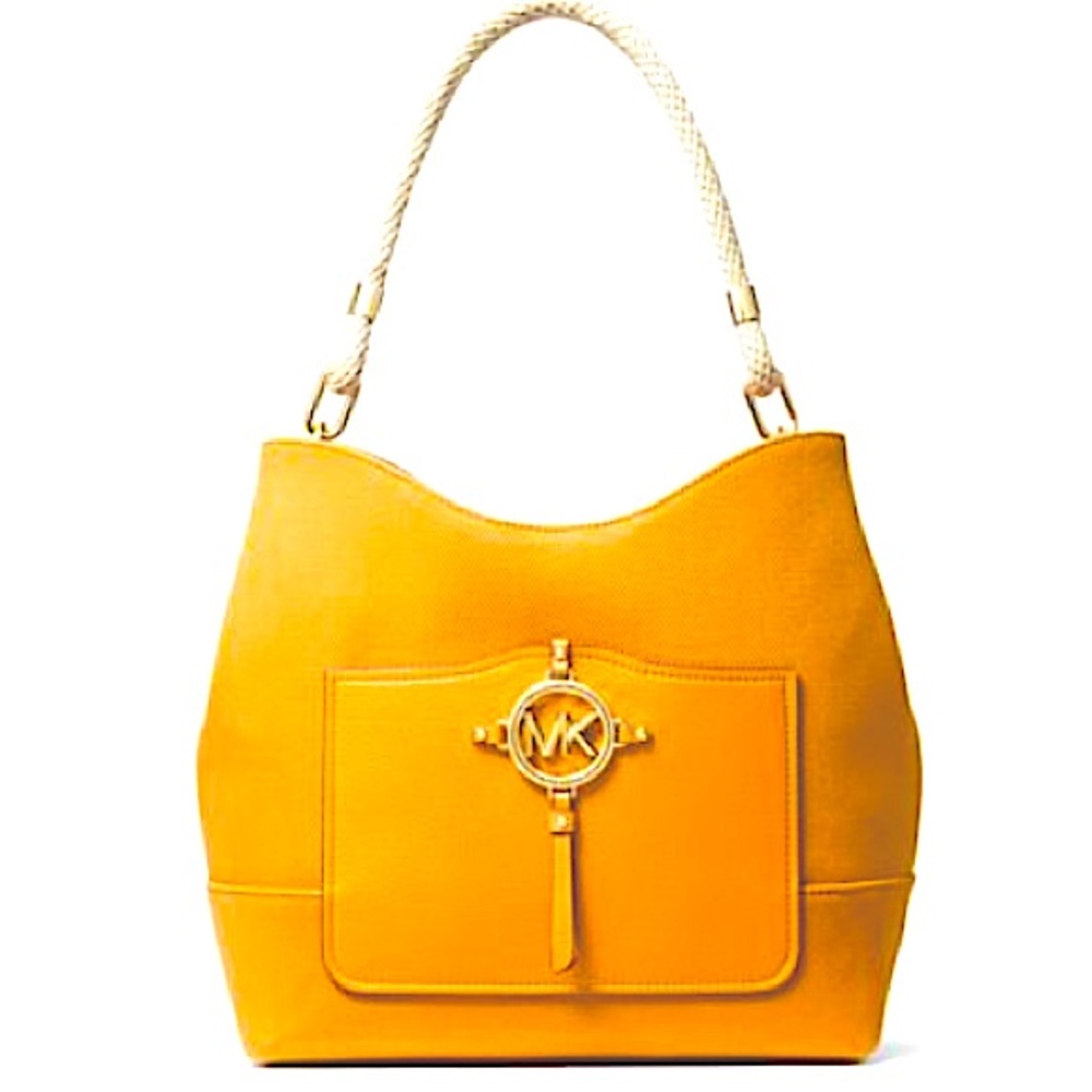 Michael Kors Amy Large Rope Canvas Shopping Travel Tote Bag Sun Yellow
